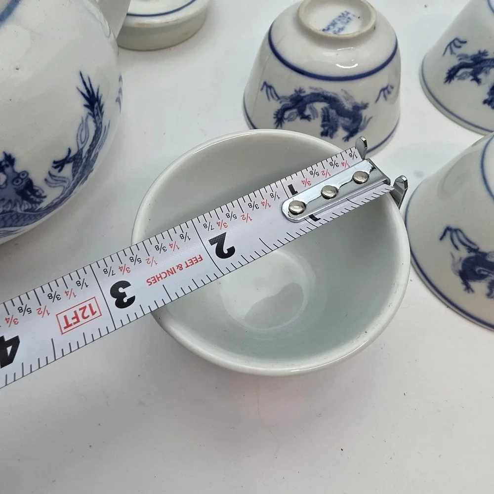 Pier 1 Imports Blue White Dragon Porcelain Tea Set Teapot 4 Cups Made in China